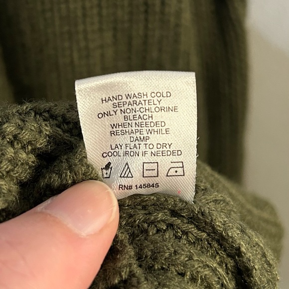 Alison Andrews Cold Shoulder Knit Sweater- Army Green, Black Pleather Size S/M - Picture 10 of 10